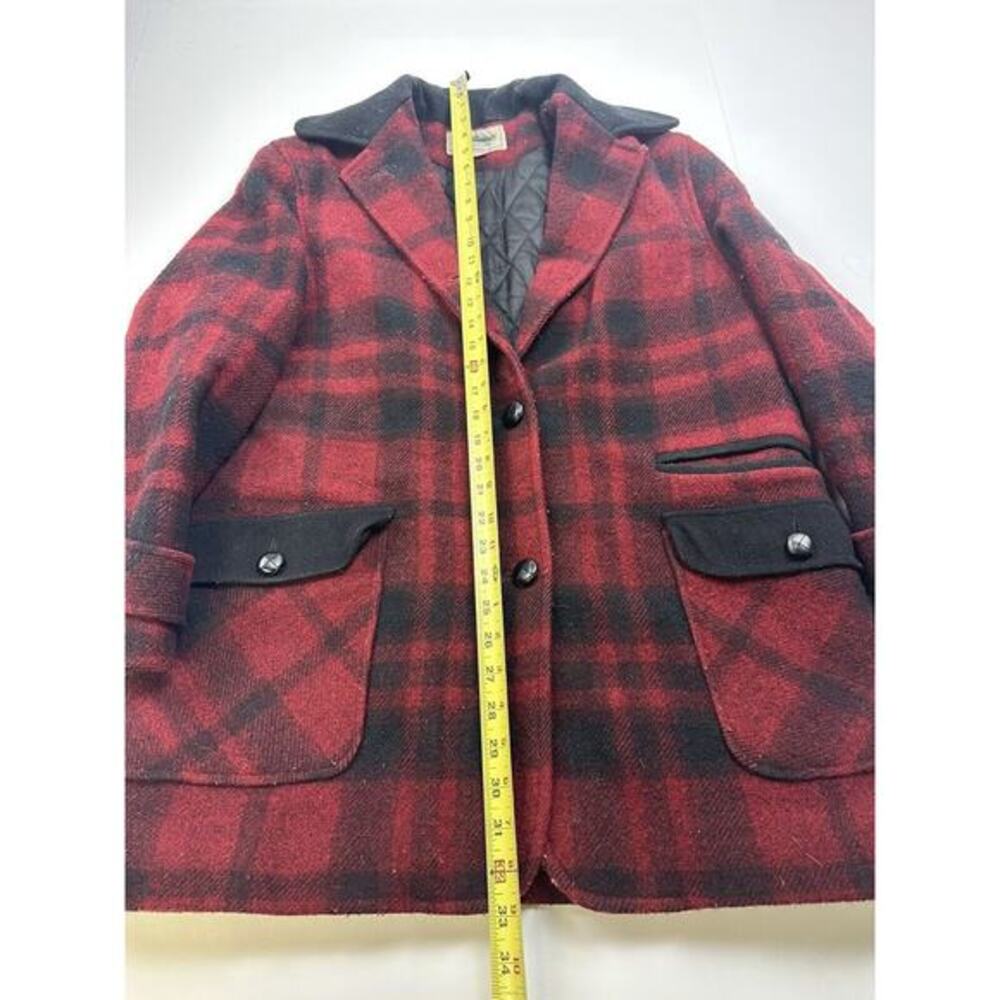 Vintage LL Bean Buffalo Plaid‎ Wool Peacoat Jacket Coat Womens Medium - Picture 3 of 10
